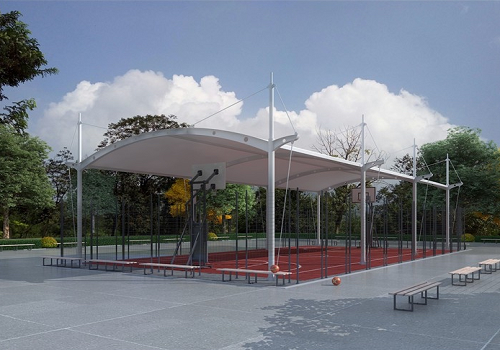 钢膜结构材料的室外篮球场顶棚 钢膜结构材料的室外篮球场顶棚